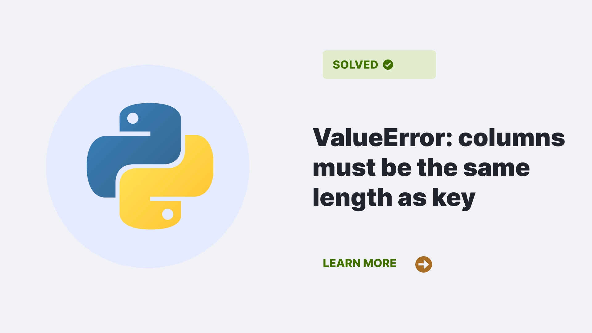ValueError: columns must be the same length as key